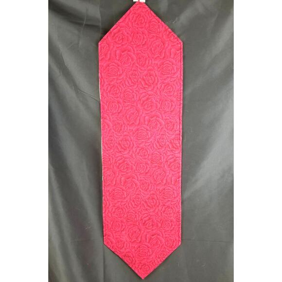 Quilted Burgundy and White Floral Table Runner 40" x 11.5" - Picture 3 of 4